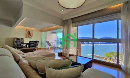 Apartamento frente total para o mar,  2 dormitórios (1 suíte) +  1 dorm. de empregada, 1 vaga, área de lazer, praia das astúrias - guarujá/sp