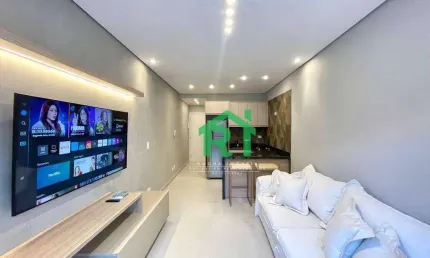 Apartamento à beira mar com 2 dormitórios, 1 vaga, área de lazer, Tombo, Guarujá/SP