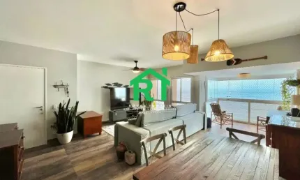 Apartamento reformado 3 dormitórios, frente mar, praia das pitangueiras, guarujá/sp
