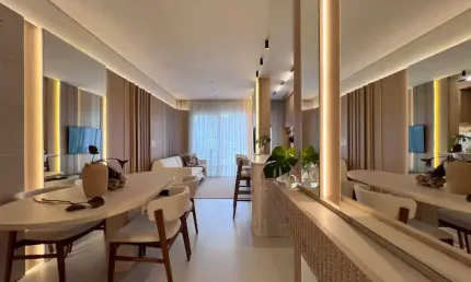 Apartamento mobiliado e decorado com 1 suíte e 2 dormitórios na Praia Brava em Itajaí