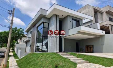 Casa Moderna e nova a venda em condomínio de alto padrão em Valinhos-SP, : 3 suítes, 4 vagas, 280m².gourmet com piscina.