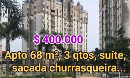 Apto 68 m² 3 qtos suíte sacada com churrasqueira, garagem