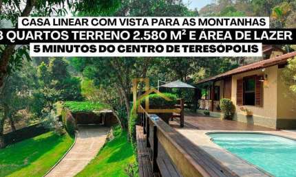 Casa linear com 3 quartos com suíte e terreno de 2.580 m² e Lazer privativo perto do centro de Teresópolis!