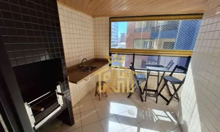 Apartamento semi mobiliado - 02 dormitórios (01 suíte) - varanda com churrasqueira vista parcial mar - 1 vaga - aviação