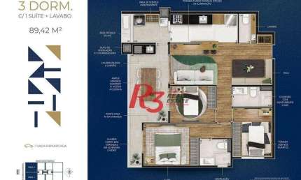 Apartamento com 3 dormitórios à venda, 89 m² por R$ 1.220.000,00 - Marapé - Santos/SP
