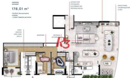 Apartamento com 3 dormitórios à venda, 178 m² por R$ 2.477.602,72 - Boqueirão - Santos/SP