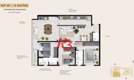Apartamento à venda, 106 m² por R$ 1.431.659,41 - Boqueirão - Santos/SP