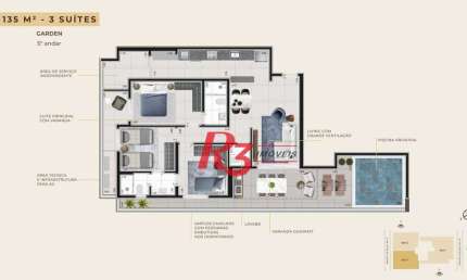 Apartamento Garden à venda, 135 m² por R$ 1.759.217,34 - Boqueirão - Santos/SP