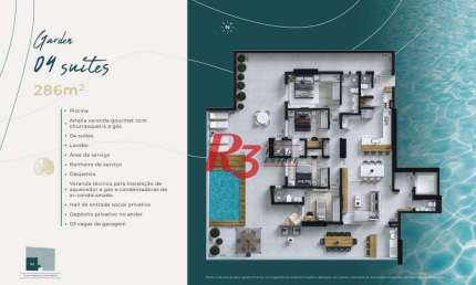 Apartamento Garden à venda, 286 m² por R$ 3.874.635,00 - Ponta da Praia - Santos/SP