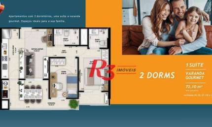 Apartamento com 2 dormitórios à venda, 72 m² por R$ 815.082,33 - Encruzilhada - Santos/SP