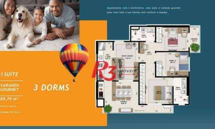 Apartamento à venda, 89 m² por R$ 1.292.777,23 - Encruzilhada - Santos/SP