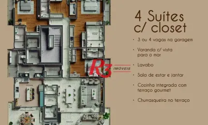 Apartamento à venda, 295 m² por r$ 5.370.000,00 - ponta da praia - santos/sp