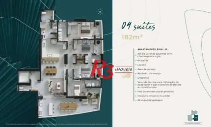 Apartamento à venda, 182 m² por R$ 2.493.987,72 - Ponta da Praia - Santos/SP