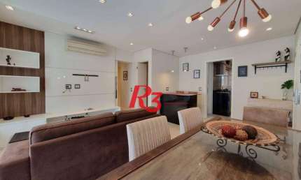 Excelente apartamento para locação mobiliado e decorado, 2 vagas,  em Santos, na quadra da praia, com 3 quartos, sacada gourmet e lazer completo!!