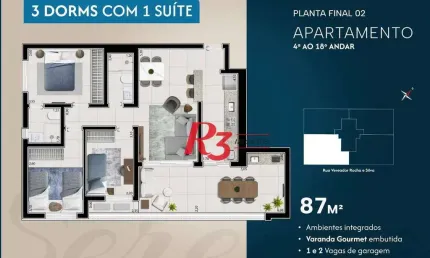 Apartamento com 3 dormitórios à venda, 87 m² por r$ 1.362.506 - ponta da praia - santos/sp