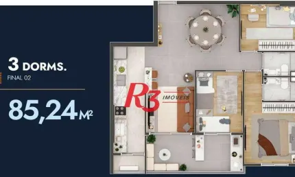 Apartamento com 3 dormitórios à venda, 85 m² por r$ 852.400,00 - itararé - são vicente/sp