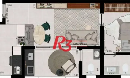 Apartamento com 1 dormitório à venda, 49 m² por r$ 490.000,00 - aparecida - santos/sp