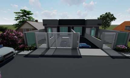 Casas com 3 quartos sendo 1 suíte, garagem térrea para 3 carros , área de terreno nos fundos com 60m² Acabamento em porcelanato, textura projetada