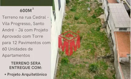 Terreno à venda na Rua Cedral, Vila Progresso, Santo André