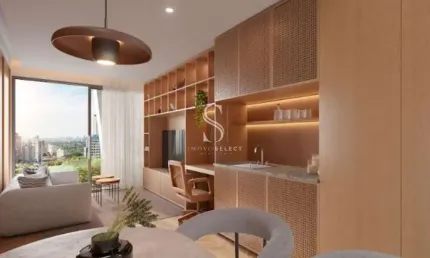 Edifício j329 em itaim bibi - studio nr de 40m² com dormitório, banheiro e sacada.
