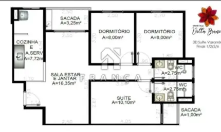 APARTAMENTO COM 3 DORMITÓRIOS SENDO 1 SUÍTE - VILLA BRANCA - JACAREÍ