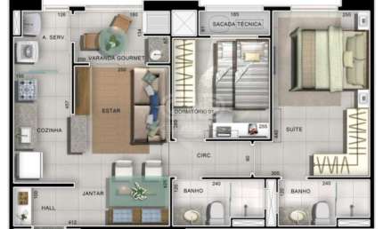 Apartamento com dois quartos no Edifício Villagio Calábria