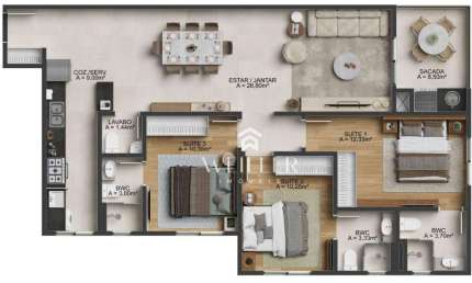 Apartamento com 3 dormitórios à venda, 107 m² por R$ 1.249.133,00 - Fazenda - Itajaí/SC
