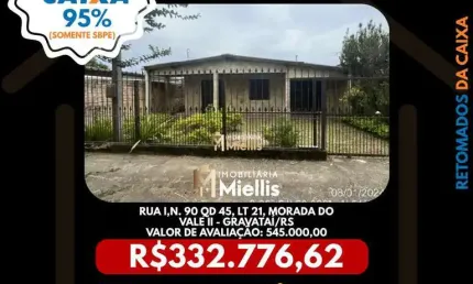Imóvel Retomado CAIXA no bairro MORADA DO VALE II em GRAVATAI - OPORTUNIDADE ÚNICA!