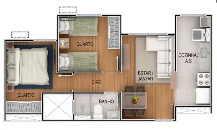 Apartamento para venda possui 43 metros quadrados com 2 quartos