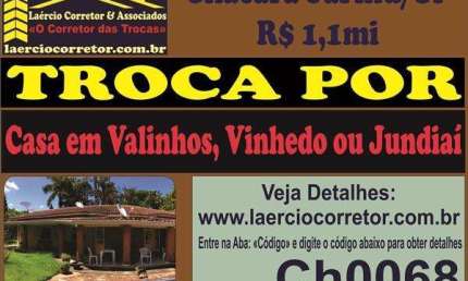 Chácara Venda em Jarinú SP, bairro Jardim Bonanca - terreno 1.000m² e 350m² construção
