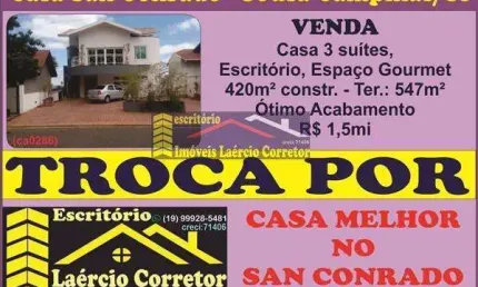 Casa em Condomínio para Venda em Campinas, Loteamento Caminhos de São Conrado (Sousas), 3 dormitórios, 3 suítes, 6 banheiros