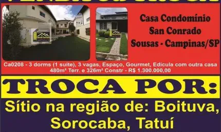 Casa em condomínio para venda em campinas, loteamento caminhos de são conrado (sousas), 3 dormitórios, 3 suítes, 5 banheiros, 4 vagas