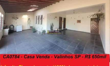Casa Venda Valinhos SP 3 dorms (1 suite), R$ 650mil  - 100% doc. financ., Estuda Permuta Apto até R$ 350mil
