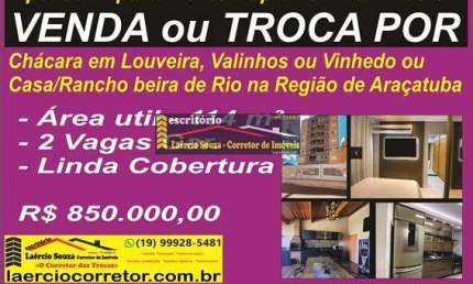 Apartamento Cobertura à Venda em Valinhos SP, com 114m²AU, 3 doms (1 suite), 2 vagas, repleto armários, espaço gourmet - R$ 850mil  Venda ou Troca Descrição no anuncio