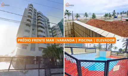 Apartamento com sacada vista mar | Piscina | Elevador | Prédio frente mar
