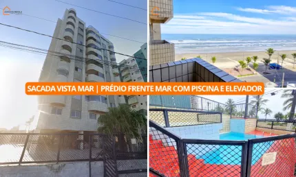 Apartamento com sacada vista mar | Prédio frente mar com piscina e elevador