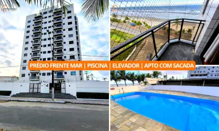 Apartamento com sacada vista mar | Prédio frente mar com piscina e elevador