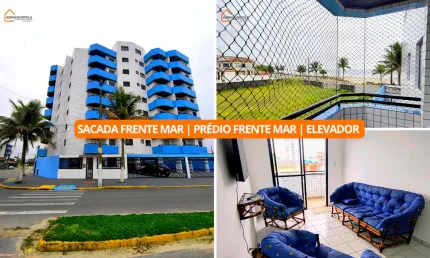 Apartamento com sacada vista mar | Prédio frente mar com elevador