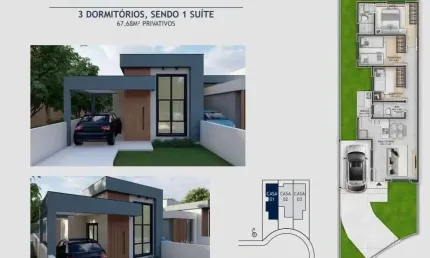 Casa geminada 3 quartos com 1 suíte e 68m² - nova palhoça