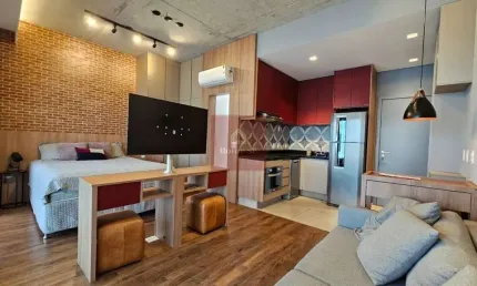 Studio moderno totalmente mobiliado, 1 vaga e com 44m² em moema em andar alto!