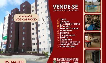 VENDO, LINDO APARTAMENTO 3/4 MOBILIADO - VOG CAPRICCIO - BOA VISTA, VITÓRIA DA CONQUISTA - BA