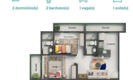 APARTAMENTO à venda, 2 quartos, 1 suíte, 1 vaga, Santa Mônica - Uberlândia/MG