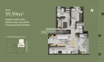 APARTAMENTO à venda, 2 quartos, 1 suíte, 2 vagas, Santa Mônica - Uberlândia/MG