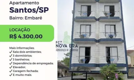 Apartamento 3 dormitórios - Garagem Privativa - Embaré - Santos