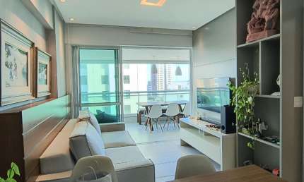 Apartamento a venda na barra quarto e sala mobiliado e varanda gourmet no morro ipiranga