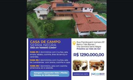 Chácara de luxo à venda em Serra Negra-SP, Vila Santista: 6 quartos, 5 suítes, 3 salas, 7 banheiros, 3 vagas, 500m².