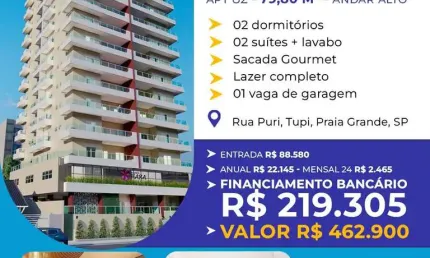 Apto 79,80m2 2 Suítes, Lavabo, Sala, Cozinha, Varanda Gourmet, Lazer Completo