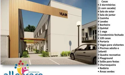 Residencial allegrare, casas sobrados de 59m2 a 82m2, 2 dormitórios, 1 vaga de garagem,área de lazer completa, portaria,vagas de visitantes