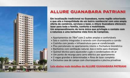 Lançamento Allure Guanabara Aptos 80m2 2 Suítes,Sala,Cozinha Integrada a Varanda Gourmet,Lavabo,2 Vagas,3 Pontos de Ar Cond,Deposito,Lazer Completo