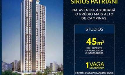 Lançamento Sirius Patriani Studios 46m2 1 Dorms,Cozinha,Banheiro,Sala,Varanda,1 Vaga Coberta,Deposito,Lazer Completo